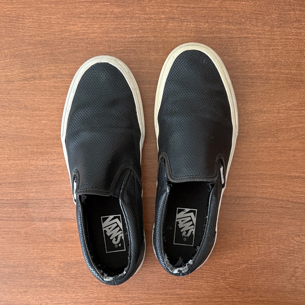 Vans Men's Black and White Slip-On Sneakers